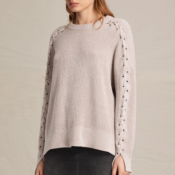 All Saints Aria Laced Jumper In Beige 